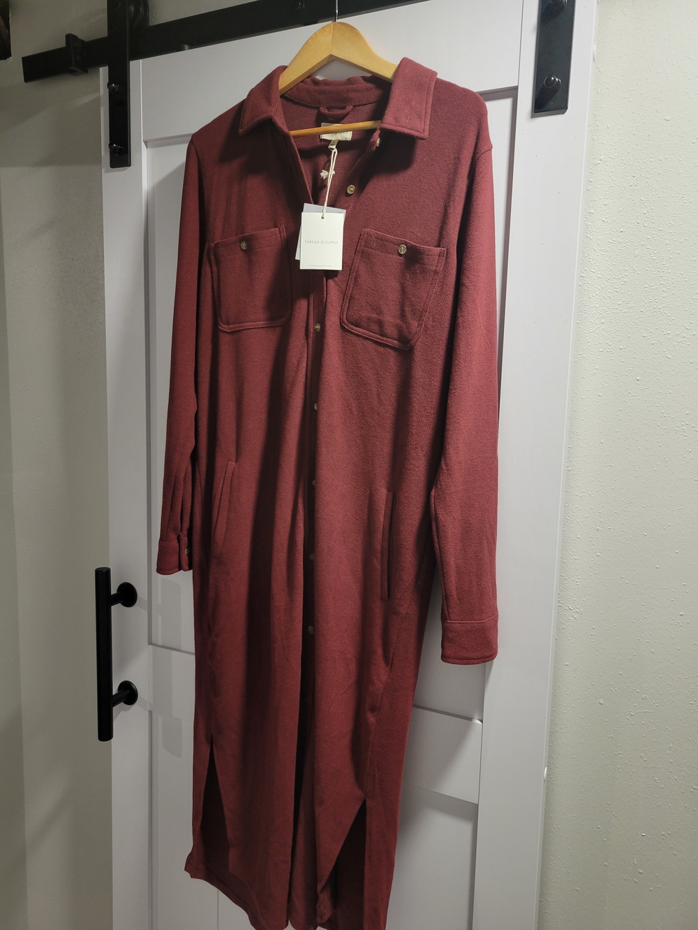 Thread & Supply Burgundy Button-Front Shirt Dress